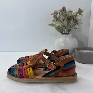 Macarena Collection Huarache Leather Sandal Pride Tan/Multicolored Women 6 NWOB